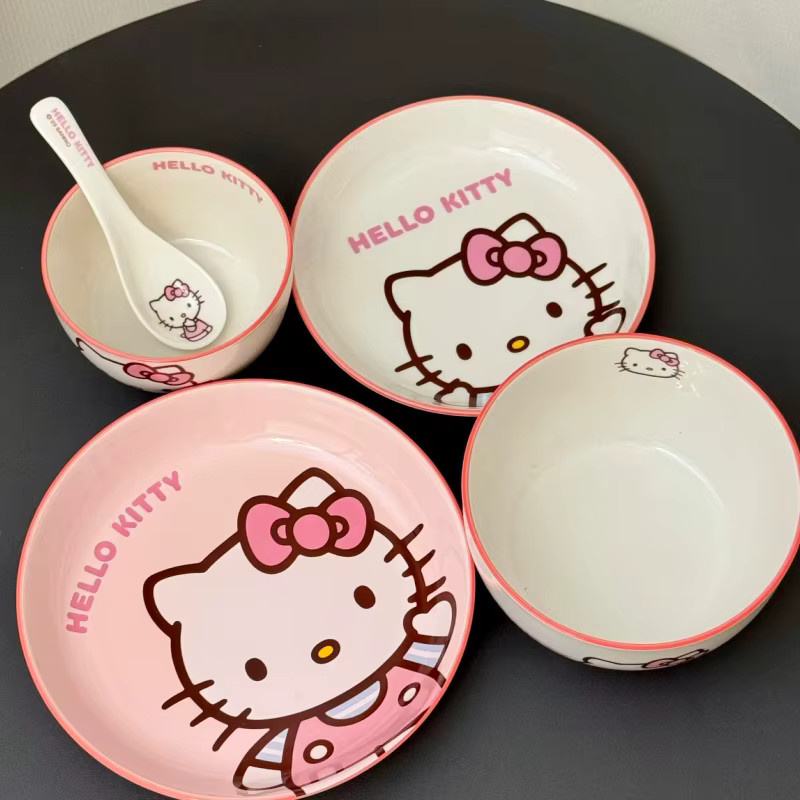 Nettes Keramik Geschirr Set mit Cartoon Design für Kinder bestehend aus Schüssel, Platte und Löffel - Bild 2
