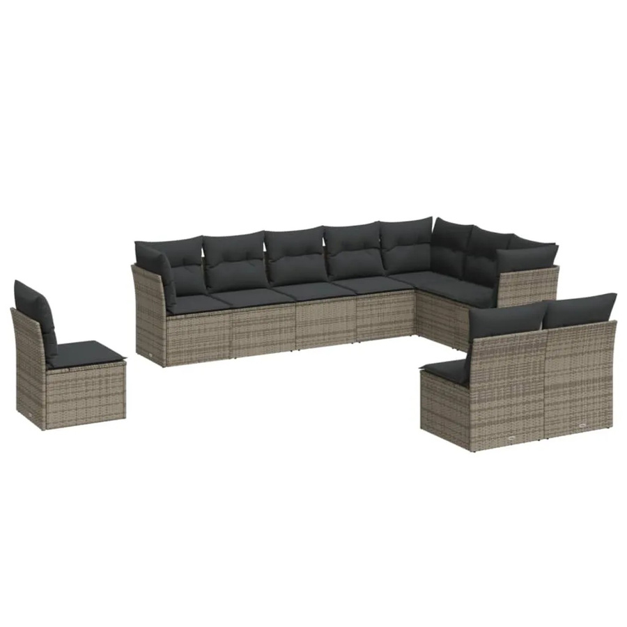 vidaXL 10-tlg Garten-Sofagarnitur aus Poly-Rattan in Grau mit Sitzkissen und Rückenkissen inklusive Stauraum - Bild 2