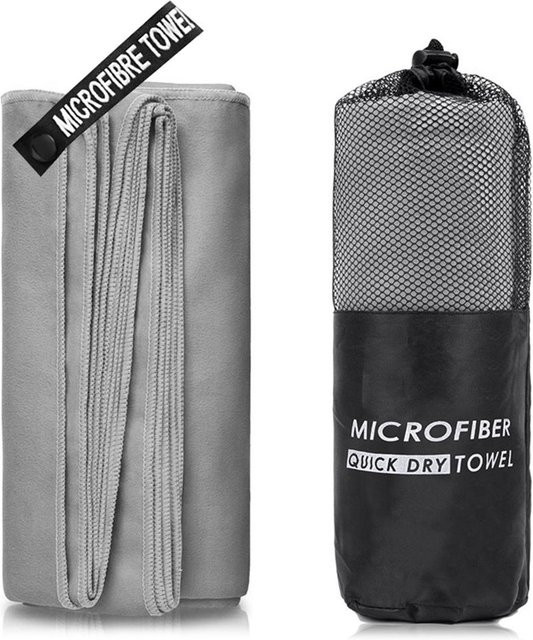 Igeteck Mikrofaser-Reisehandtuch, schnelltrocknendes Handtuch für Camping, Strand und Fitness, Farbe: Grau, B x L: 80 x 130 cm - Bild 1
