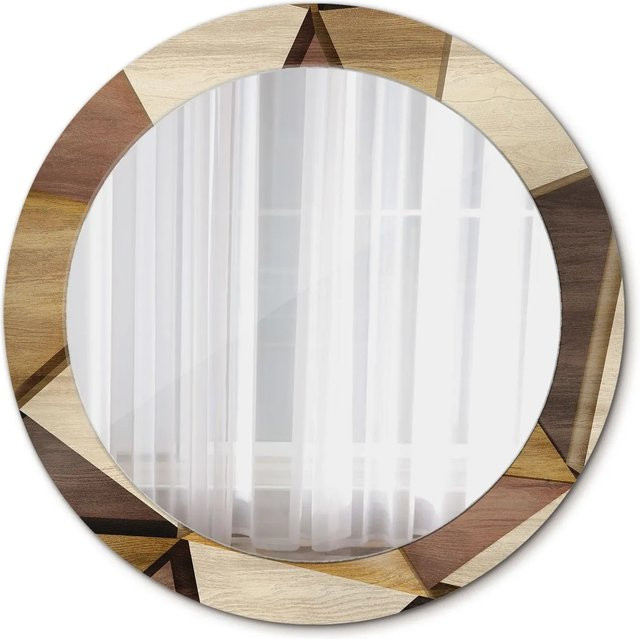 Tulup Runder Spiegel mit geometrischem 3D-Holzrahmen in Braun und Multicolour, Durchmesser: 70 cm - Bild 1