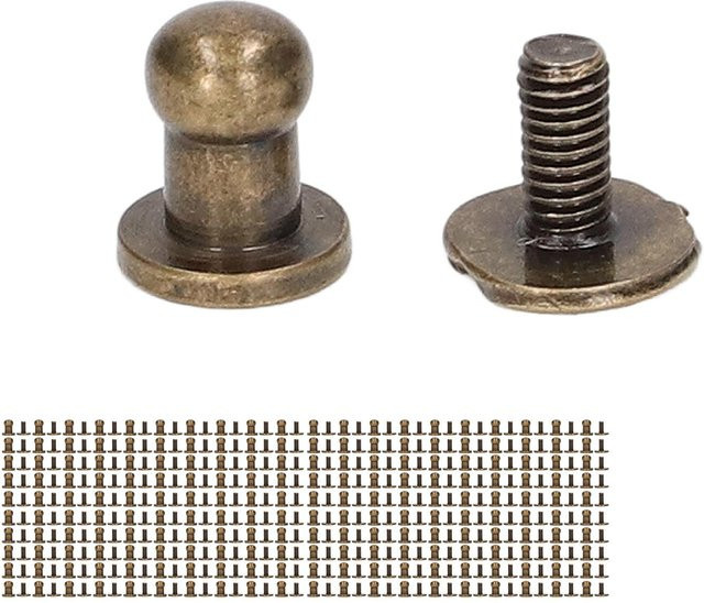 200 Stück Chicago Schrauben Rundkopfnieten aus Messing in Gold und Antik-Optik für DIY Handwerk und Lederarbeiten, Maße: 7 x 5 mm - Bild 1