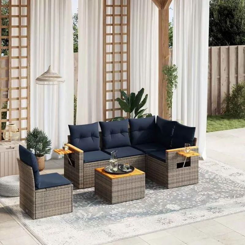 6-teilige moderne Garten-Sofagarnitur aus Poly-Rattan mit Kissen in Grau von vidaxl - Bild 1