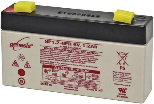 EnerSys Hawker Standby Genesis NP1.2-6 Bleiakku 6V 1.2Ah Blei-Vlies AGM mit Flachstecker 6.35mm, Farbe: Weiß, B/H/T: 97 x 56 x 25 mm - Bild 1