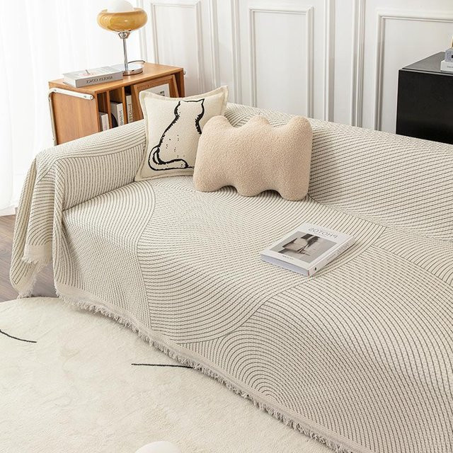 Universeller Sofabezug von Super Six aus Baumwolle und Leinen in Beige mit geometrischem Design, B/B: 180 x 150 cm - Bild 1