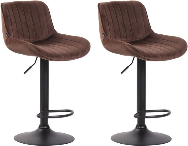 DELUKE 2er Set Barhocker BEKIM aus Samt in Braun und Schwarz, höhenverstellbar, drehbar mit Lehne, B/T/H: 50 x 50 x 86 cm - Bild 1
