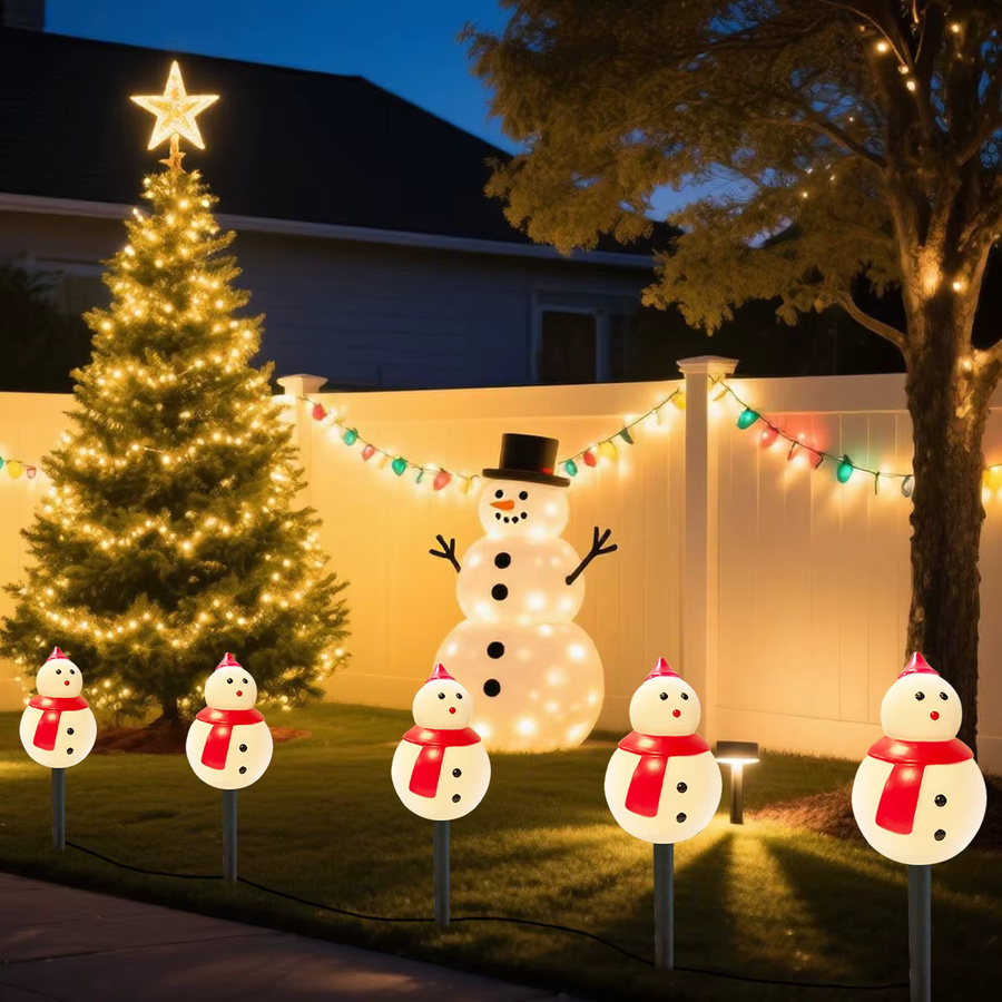 Peach Forest Schneemann Hut Solar Gartenleuchten Set, 4/5er Paket, Weiß, Wasserdichte Solar-Wegleuchten für Weihnachtsdekoration im Außenbereich - Bild 3