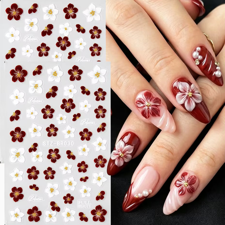 Full Beauty Nagelaufkleber, Kirschblüten, Rot-Weiß, Glänzend, 2 Stück - Bild 2