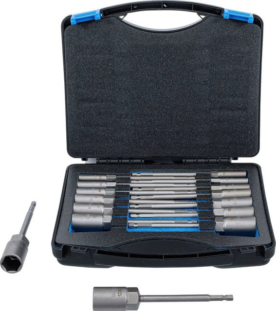 BGS Steckschlüssel-Einsatz-Satz Sechskant extra lang aus Edelstahl in Silber, 15-teilig, Antrieb Außensechskant 6,3 mm (1/4 Zoll), für Bohrmaschinen, SW 5,5 - 19 mm - Bild 1