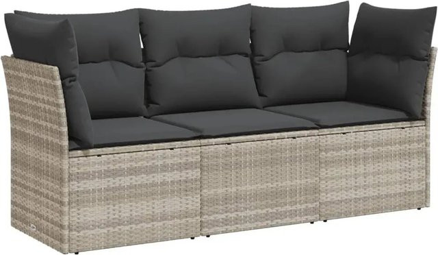vidaXL 3-tlg. Garten-Sofagarnitur in L-Form aus Polyrattan mit Kissen, Hellgrau - Bild 1