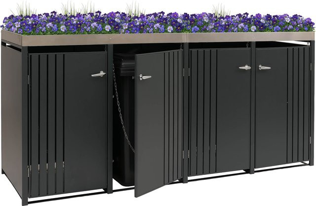 MCW Mülltonnenverkleidung O67 mit Pflanzkasten aus Metall, Farbe Anthrazit, B/T/H: 260 x 125 x 84 cm - Bild 1