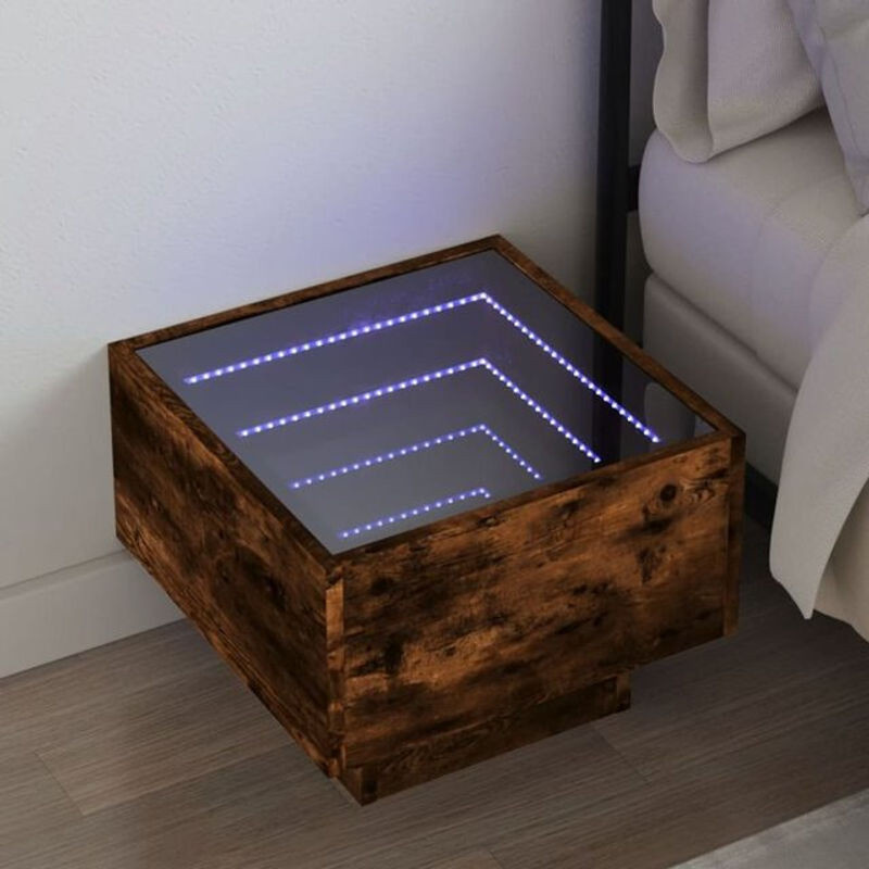 Vidaxl Nachttisch mit Infinity-LED in Räuchereiche, Modern, B/T/H: 40 x 40 x 30 cm - Bild 1