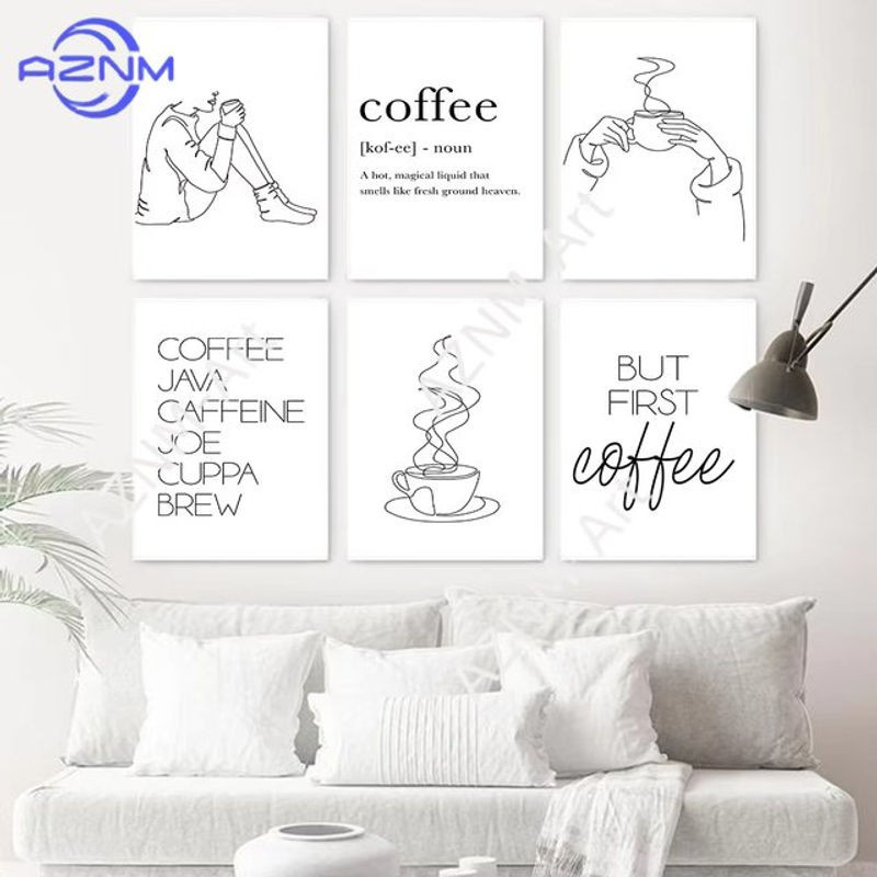 AZNM Kaffeebar-Schild Wandbild in Schwarz-Weiß, minimalistischer Kunstdruck auf Leinwand mit Typografie für deine Küchenwanddekoration - Bild 1
