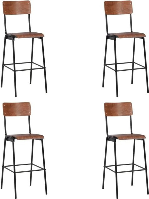 vidaXL Barhocker 4er Set aus massivem Sperrholz und pulverbeschichtetem Stahl in Schwarz und Braun - Bild 1