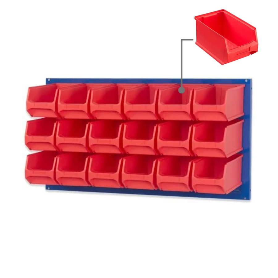 PROREGAL Trägersystem mit blauer Systemplatte und 18 roten Sichtlagerboxen, H x B: 50 x 100 cm - Bild 2