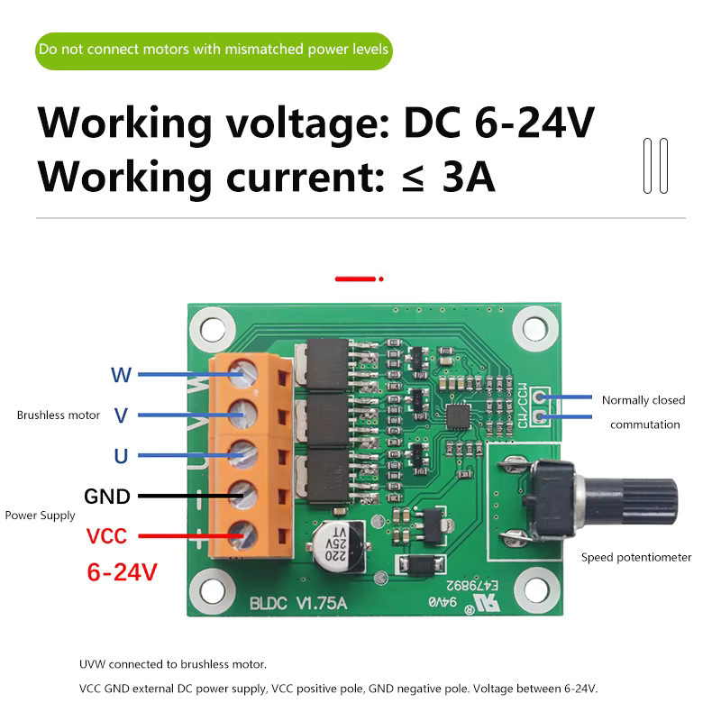 HUAHUA DC-Steuerplatine für bürstenlose Motoren zur Lüftergeschwindigkeitsregelung, Farbe: Grün, unterstützt 6 V, 12 V, 24 V - Bild 2