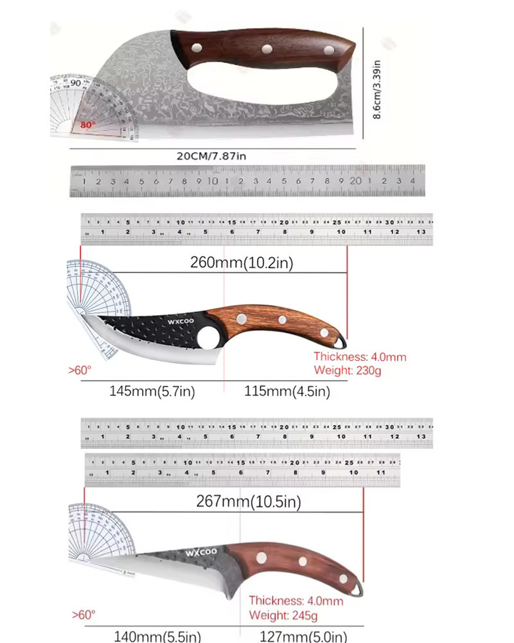 WXCOO Multifunktionales Küchenmesser aus Edelstahl mit Holzgriff als Fleischbeil, Metzgermesser und Obst- sowie Gemüsemesser - Bild 5