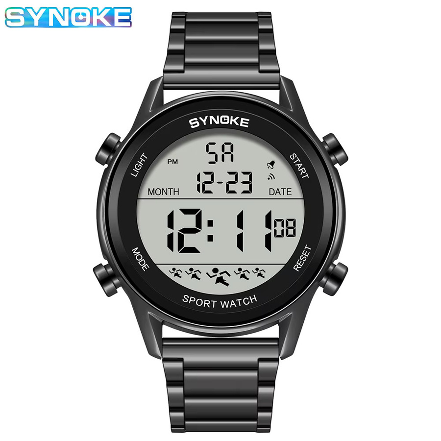 SYNOKE Digitaluhr, Edelstahl, Schwarz, Silber, Herren - Bild 5