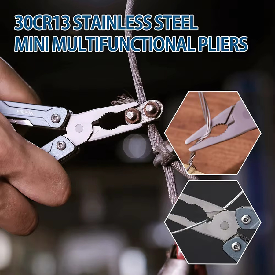 NEXTOOL S11 11-in-1 Mini-Multitool in Schwarz mit Taschenmesser, Schere und Drahtschneider für Outdoor-Aktivitäten - Bild 2