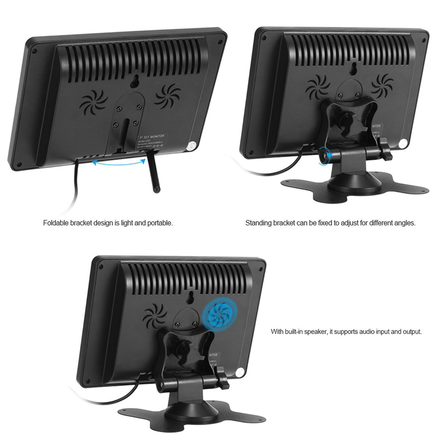 VehicleKit S701 7 Zoll TFT LCD Monitor mit 16:9 Display, 1024 x 600 Auflösung, BNC und AV Video Audio Anschluss in Schwarz - Bild 6