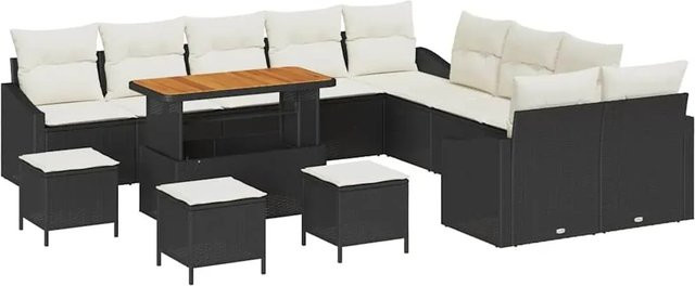 vidaXL Garten-Sofa-Set aus Polyrattan mit Kissen, 14-teilig, Schwarz-Creme - Bild 1
