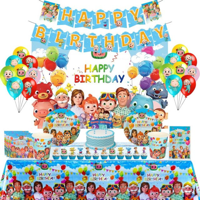 Cocomelon Geburtstags-Dekorationsset für Kinder in Blau und Mehrfarbig mit Ballons, Tellern, Tischdecke und Banner für Baby-Shower-Partys - Bild 1