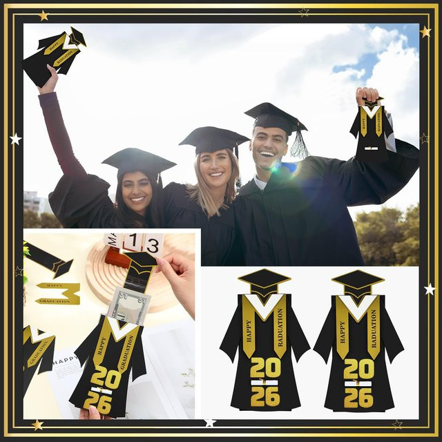 30er-Pack DIY Abschluss-Geldboxen für Bargeldgeschenke zum Thema Graduation in Schwarz aus Papier - Bild 1