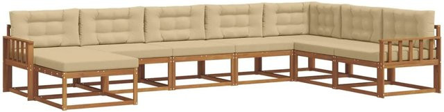 vidaXL Outdoor-Sofagarnitur 8-teilig L-Form aus Akazienholz in Natur und Beige mit UV-beständigen Kissen - Bild 1