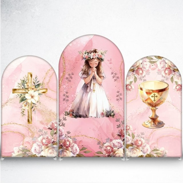 VIKAMA Blumenbogen-Hintergrund in Rosa mit floralem Design - Bild 1