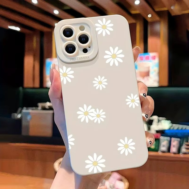 Handyhülle mit Gänseblümchen-Grafik für Apple iPhone Modelle in Weiß, Soft Matte Cover - Bild 5