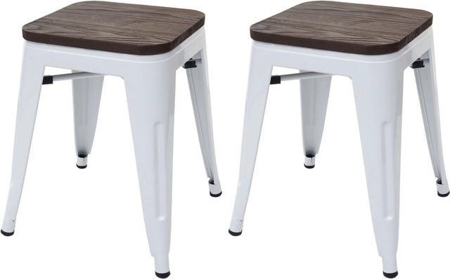 PROREGAL 2er-Set Hocker im Industrial-Design mit Ulmenholz-Sitzfläche und Metallgestell in Weiß und Braun, stapelbar - Bild 1