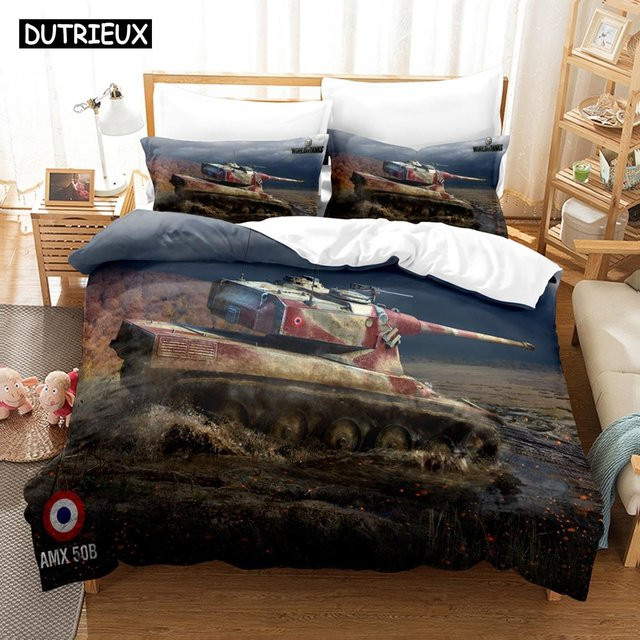 Binchi Outdoor Product 3D Panzer Bettwäscheset aus Mikrofaser mit Kissenbezug, Mehrfarbig, B/H: 260 x 220 cm - Bild 1