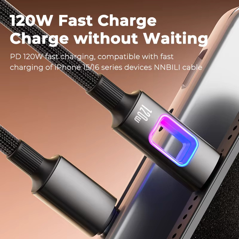 NNBILI 120W USB-C zu USB-C Ladekabel mit RGB-Beleuchtung und USB-A zu Typ-C Anschluss in Weiß für iPhone 16 17 Pro, Macbook und Samsung S26 - Bild 2