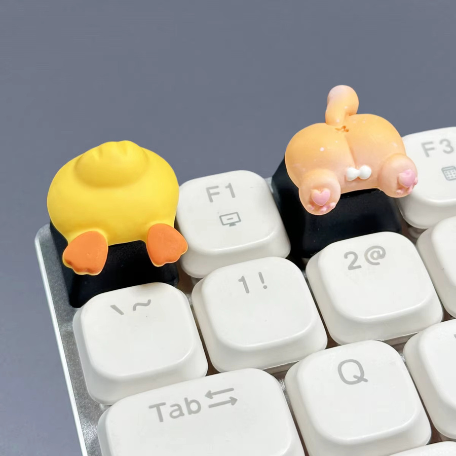 Handgefertigte 3D-Harz-Tastenkappen mit niedlichen Tierfiguren Katze Hund oder Ente in Braun und Multicolour für mechanische Tastaturen - Bild 3