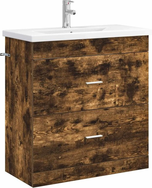 vidaXL Badezimmermöbel-Set Vanity Unit aus Eiche in Braun mit silbernen Details, B/T/H: 81 x 40 x 84,5 cm - Bild 1