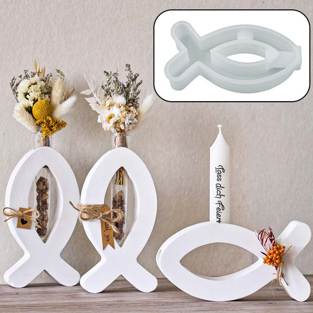 UDOCOOL Silikonform für 3D Fisch Kerzenhalter zum DIY Gießen von Wachs, Gips oder Beton - Bild 1