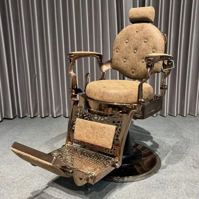 NUANYUN Friseurstuhl im Retro-Stil mit Armlehnen, hydraulischer Schönheitsstuhl für Friseursalon und Barbershop in Roségold und Grau - Bild 1