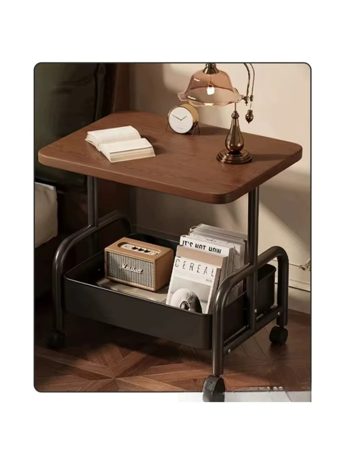 LIUSHADUOLA Rollbarer Nachttisch mit Schublade und Rädern, Beistelltisch aus Holz in Schwarz und Braun - Bild 4