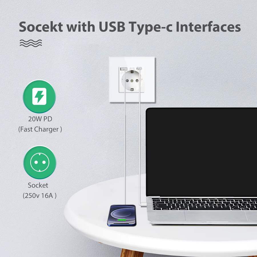 BSEED EU Standard PD Schnellladebuchse Netzstecker mit USB Typ-C Schnittstelle in Weiß - Bild 2
