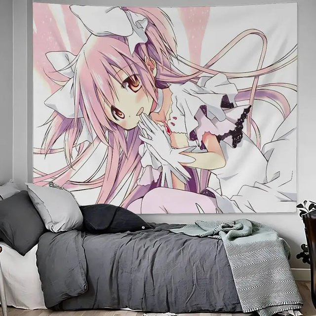 VIKAMA Madoka Magica Wandteppich mit Kaname Madoka & Homura Akemi Anime-Druck, Mehrfarbig, Breite: 60 cm, Höhe: 40 cm - Bild 1