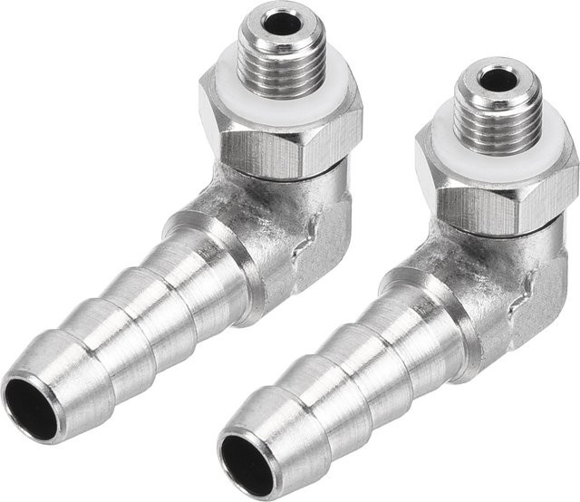 UXCELL 2er Set vernickelte Kupfer-Schlauchtülle als Winkelstück mit 6 mm Widerhaken und M6 x 0,75 Außengewinde in Silber - Bild 1