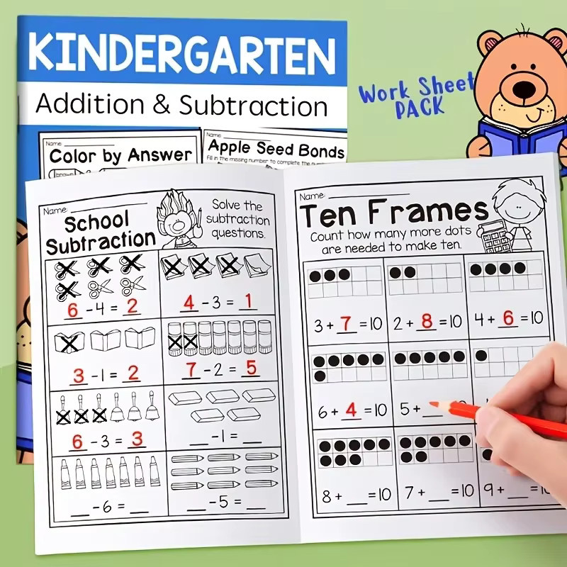 Interaktives Mathe-Lernheft mit 32 Seiten: Addition und Subtraktion durch Arbeitsblätter und Kreuzworträtsel in Mehrfarbig - Bild 1