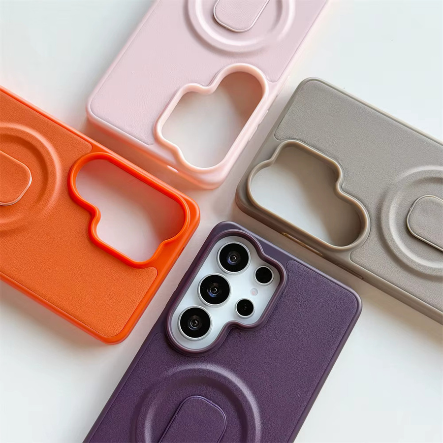 Magnetische MagSafe Leder-Schutzhülle mit Plüsch-Ständerhalterung für Samsung S24 S25 S26 Ultra Plus in Schwarz - Bild 2