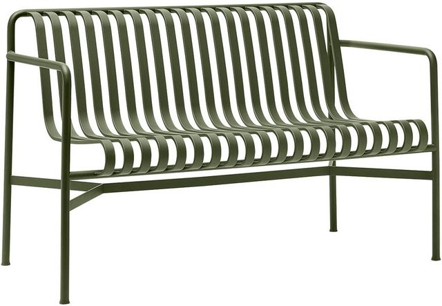 HAY Palissade Dining Bench Gartenbank aus pulverbeschichtetem Stahl in Grün mit Streifenoptik - Bild 1