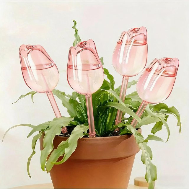 WIKHOSTAR Tulpen-Bewässerungskugeln für Topfpflanzen und Kakteen, 4er-Set, Rosa/Pink - Bild 1