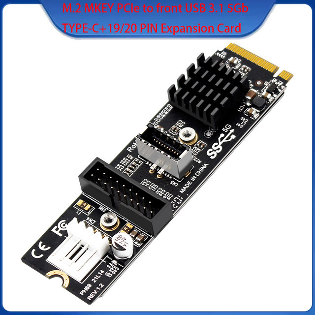 T.F.SKYWINDINTL M.2 M-Key PCIe zu USB 3.1 Typ-C und 19/20 Pin Erweiterungskarte PH69 in Schwarz - Bild 1