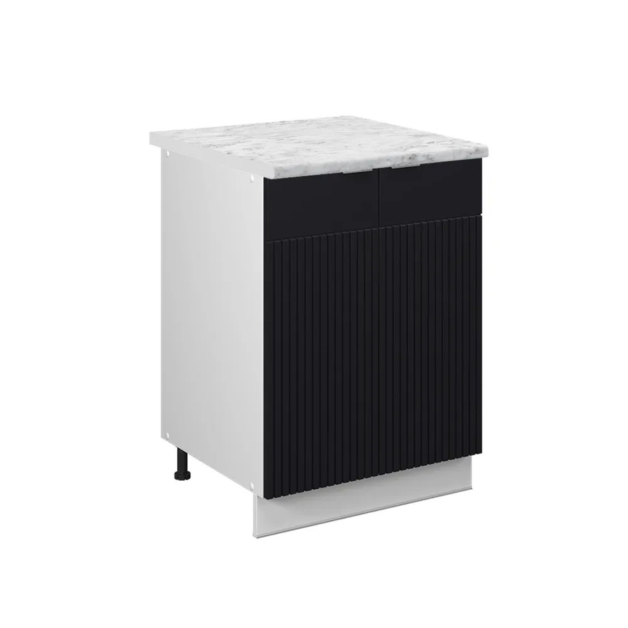 Vicco Küchenunterschrank Fame-Line Weiß Schwarz Gestreift mit Arbeitsplatte Marmor-Weiß Breite: 60 cm, Höhe: 82 cm - Bild 3