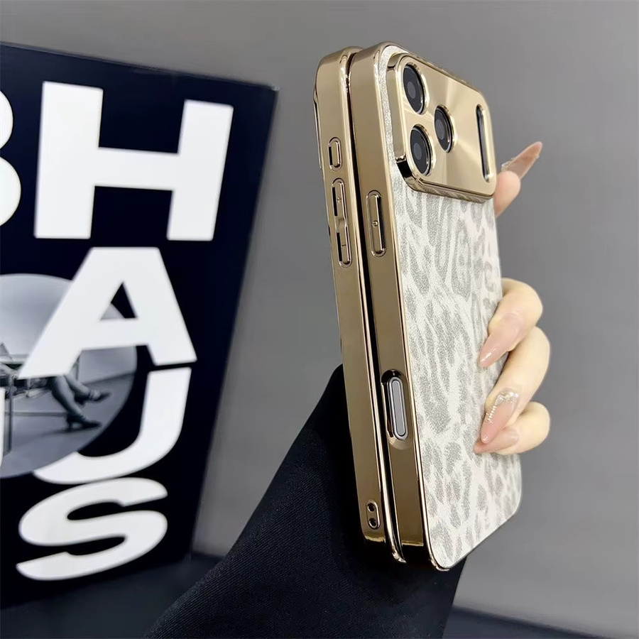 Leopardenmuster Handyhülle aus weichem PU-Leder für Apple iPhone 11 bis 17 Pro Max Plus Air in Grau mit Kameralinsenabdeckung - Bild 2
