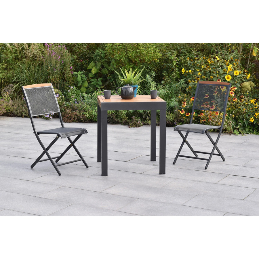 Merxx Balkonset Patmos 3-tlg. mit ausziehbarem Tisch und Klappsesseln aus Akazienholz und Stahl, Schwarz/Grau, B/T/H: 130 x 88,5 x 41 cm - Bild 3