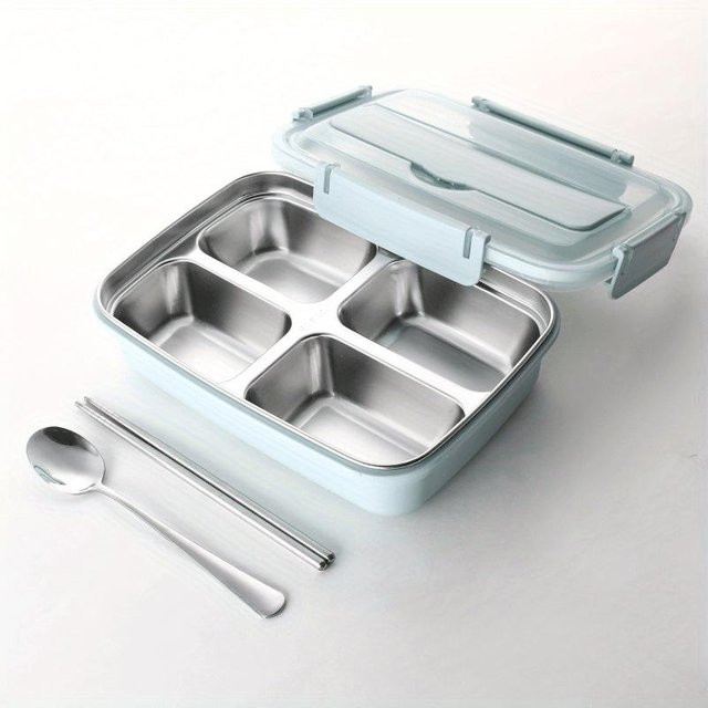 E-homekit Edelstahl Lunchbox mit Trennwänden und 4 Fächern, auslaufsichere Bento-Box in Blau - Bild 1