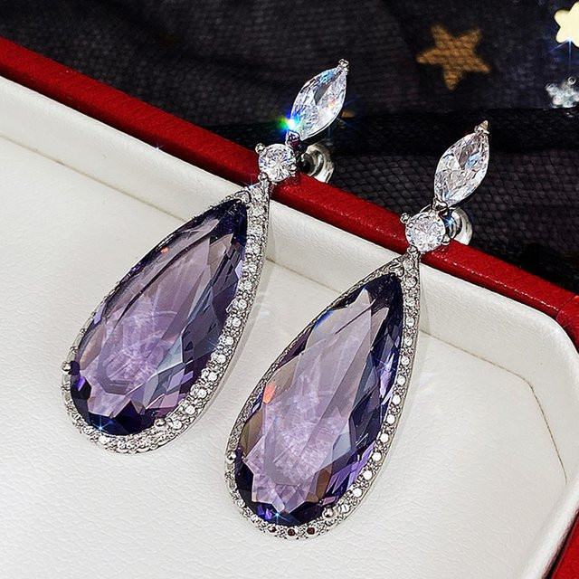 Huitan Ohrringe, Lila Zirkonia, Damen, Drop Schiff - Bild 1